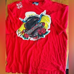 Konvict Mens 2XL Red Graphic T-Shirt Heart Bat Wings Roses Y2K Streetwear Tee